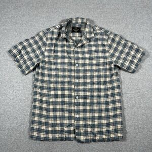 Portuguese Flannel Shirt Mens Medium Blue Plaid Button Up Viscose Rayon Blend